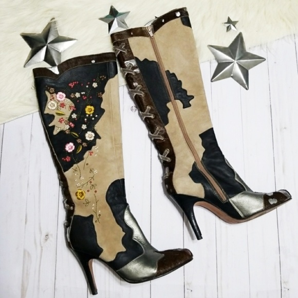Boots Floral Embroidery Vintage 